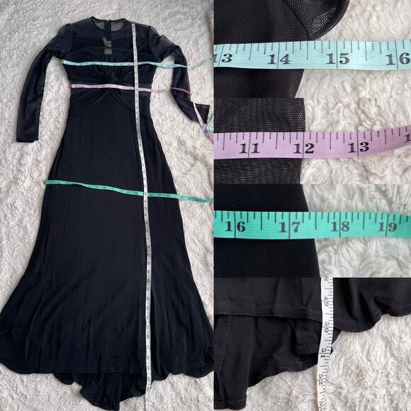 Cache Tadashi sheer illusion maxi dress vintage 90s Y2K mesh long sleeve gown S - Picture 5 of 14